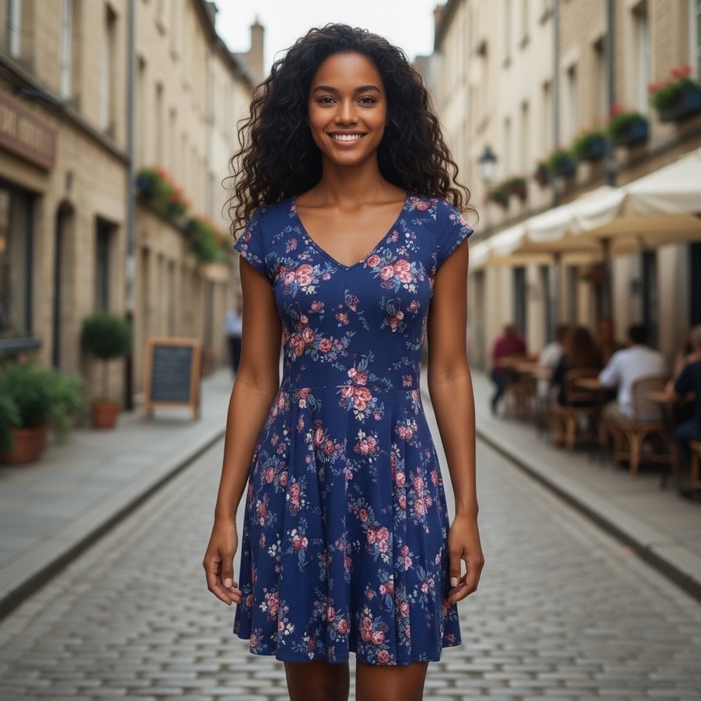 Abercrombie & Fitch Navy Floral Swing Cap Sleeve Women S-Med or Jr Large‌‌‌‌‌‌‌